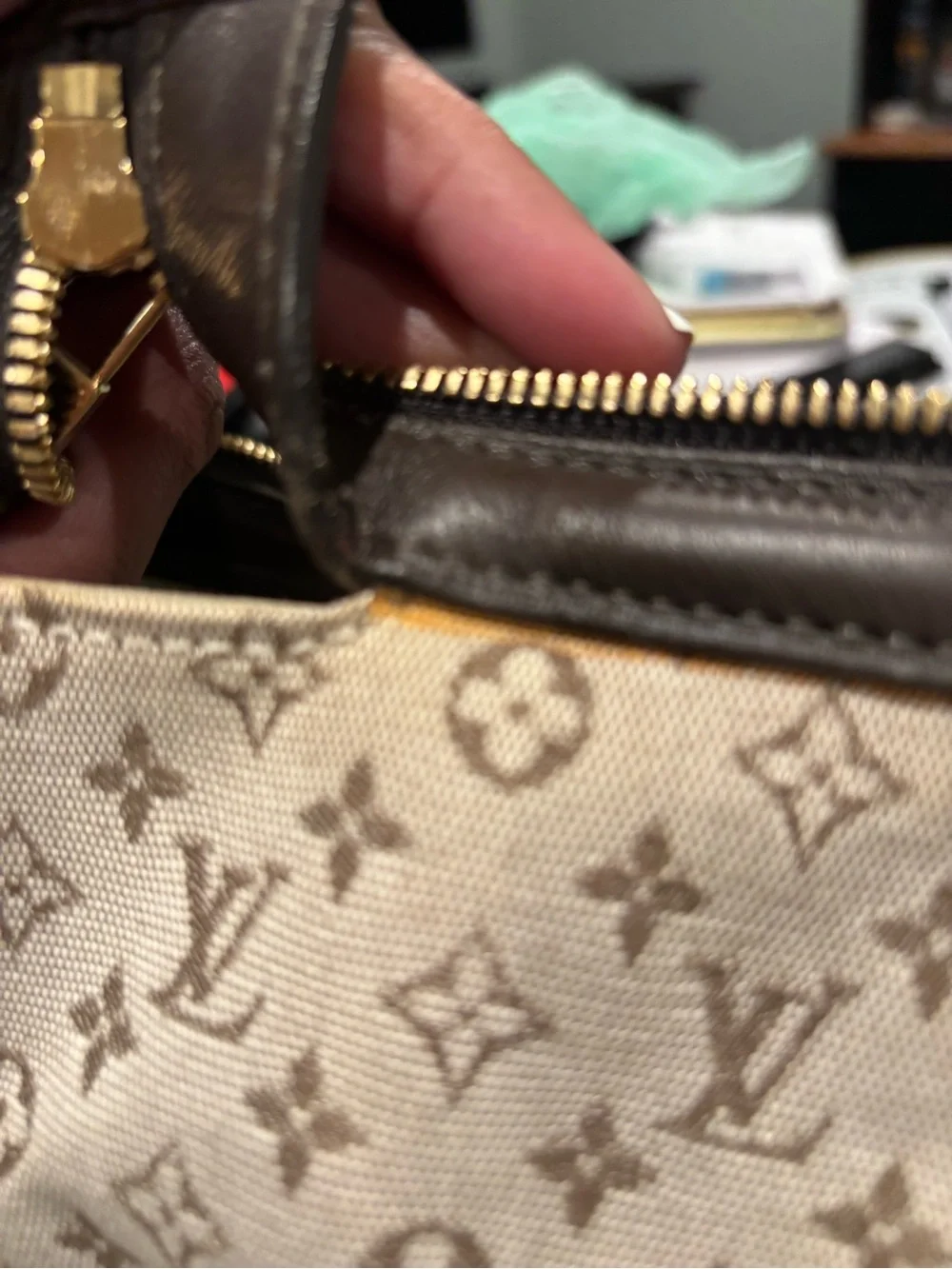Louis Vuitton Cream Monogram Satchel with Dark Brown Trim